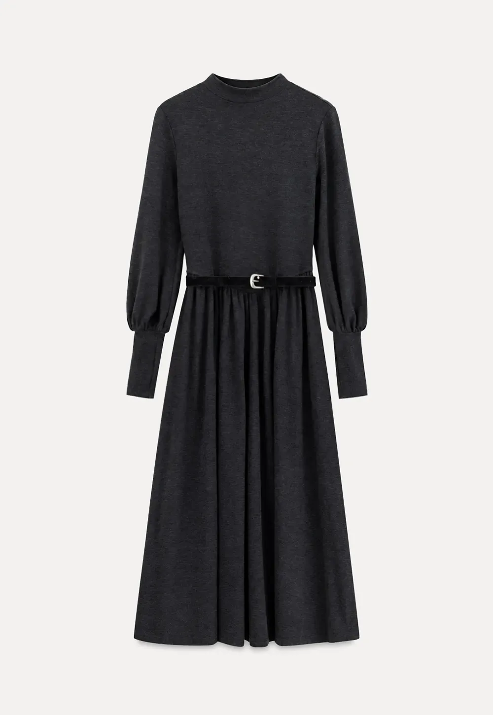 High Neck Long Sleeve Balloon Sleeve Maxi Dress