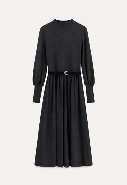High Neck Long Sleeve Balloon Sleeve Maxi Dress