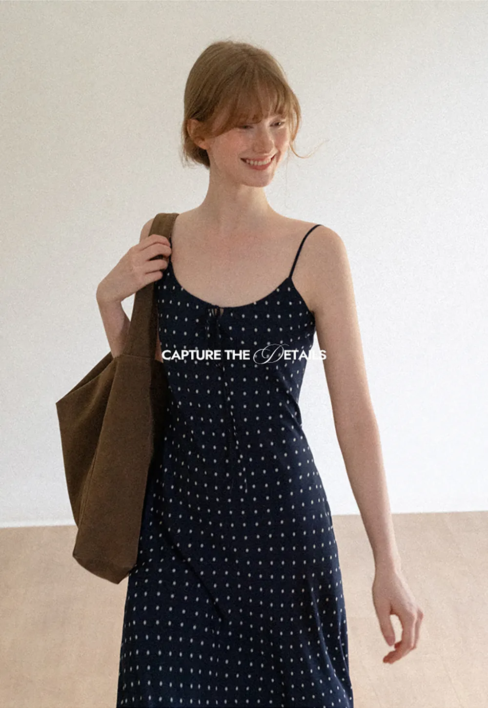 Polka Dot Print Slip Dress with Adjustable Front Tie