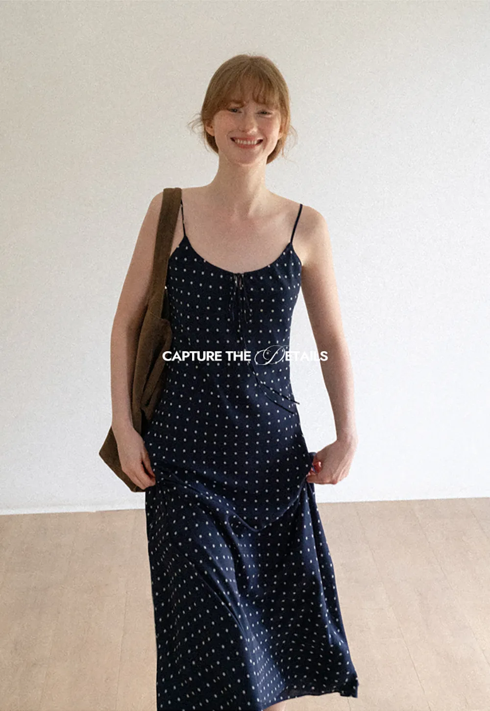 Polka Dot Print Slip Dress with Adjustable Front Tie