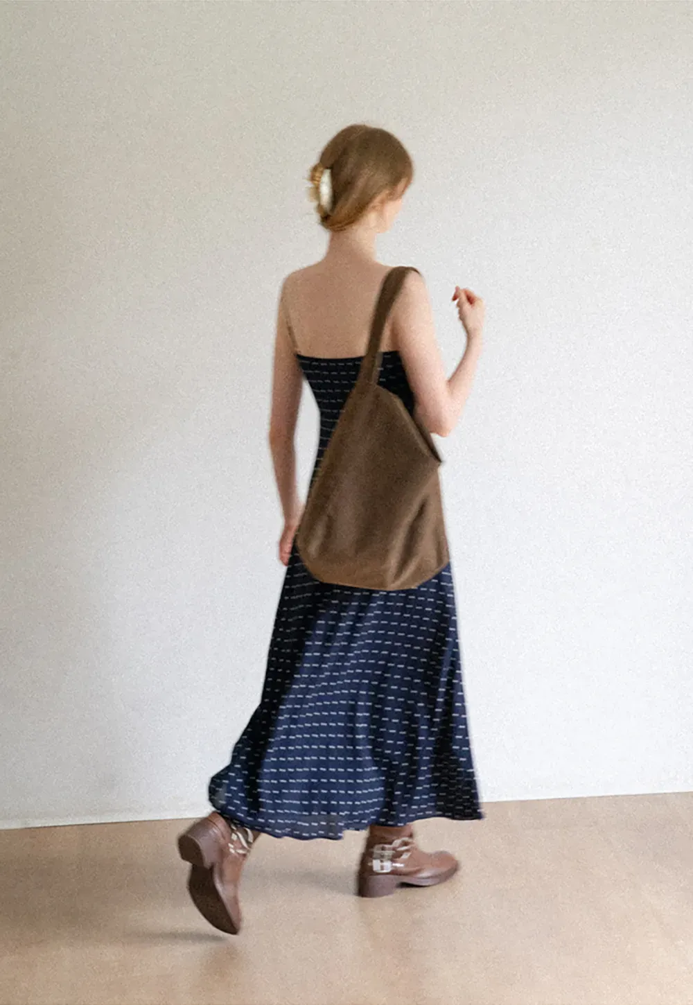 Polka Dot Print Slip Dress with Adjustable Front Tie
