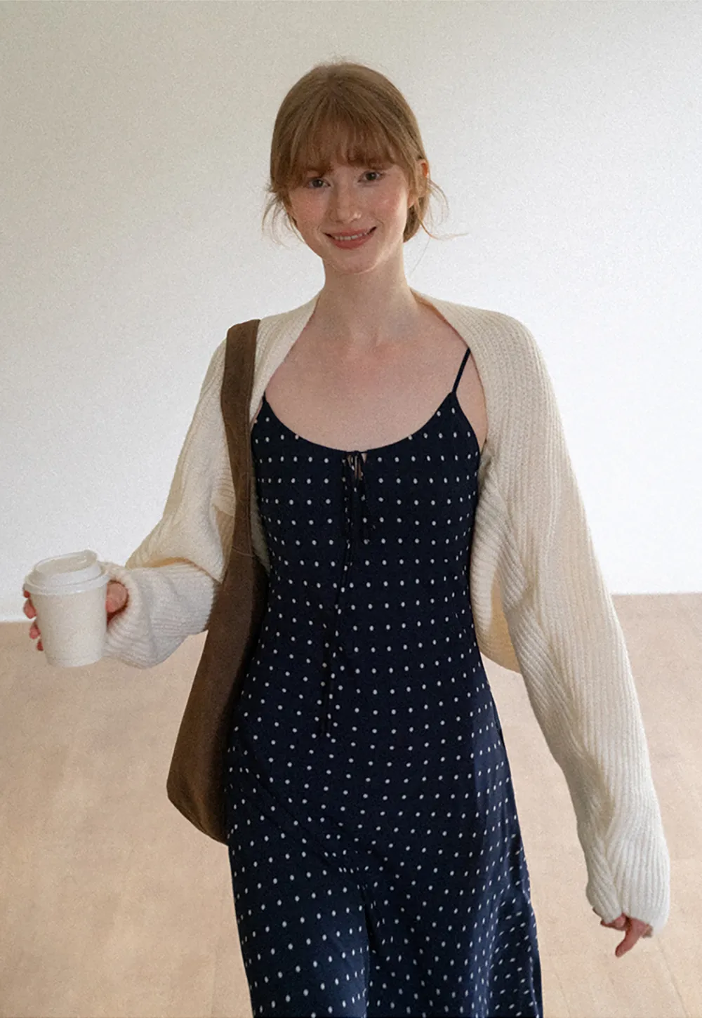 Polka Dot Print Slip Dress with Adjustable Front Tie
