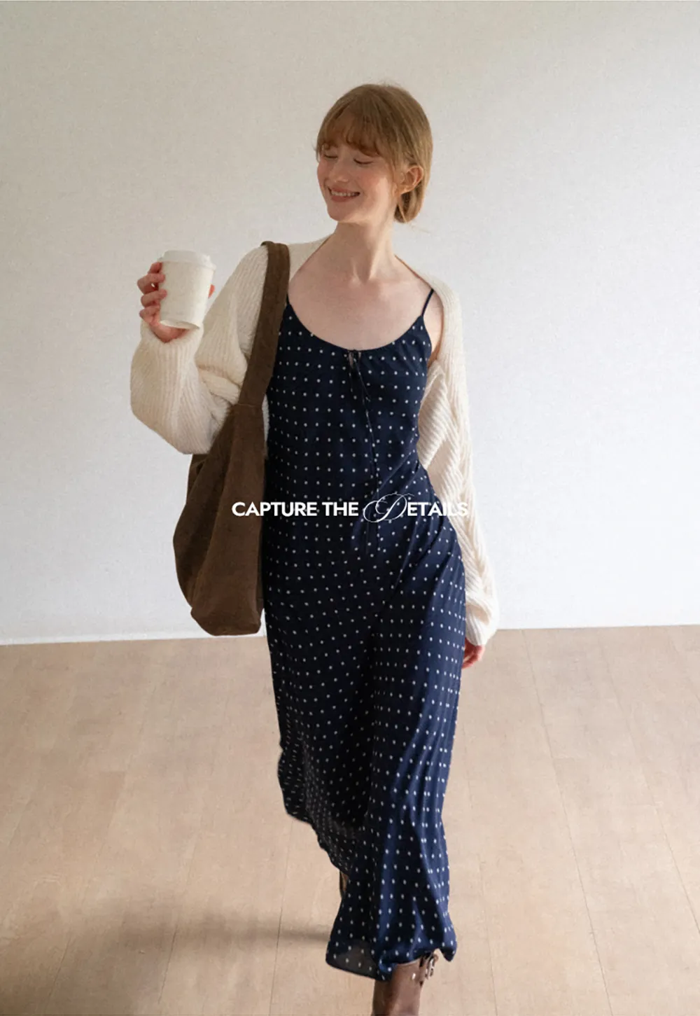Polka Dot Print Slip Dress with Adjustable Front Tie