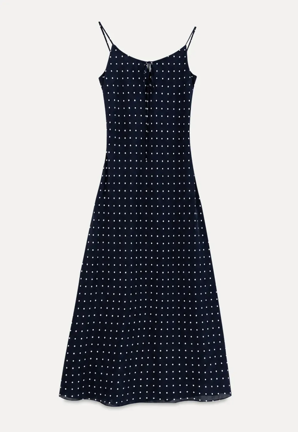 Polka Dot Print Slip Dress with Adjustable Front Tie