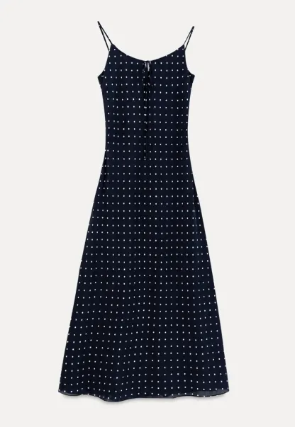 Polka Dot Print Slip Dress with Adjustable Front Tie