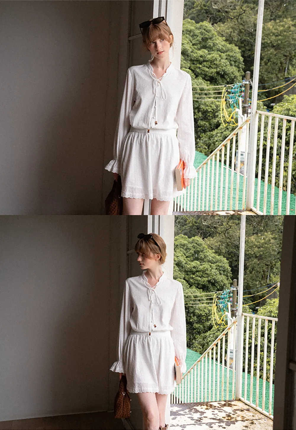 Lace Trim Bell Sleeve Drawstring Neck Dress