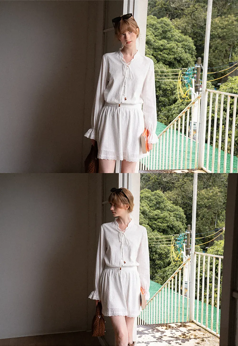 Lace Trim Bell Sleeve Drawstring Neck Dress