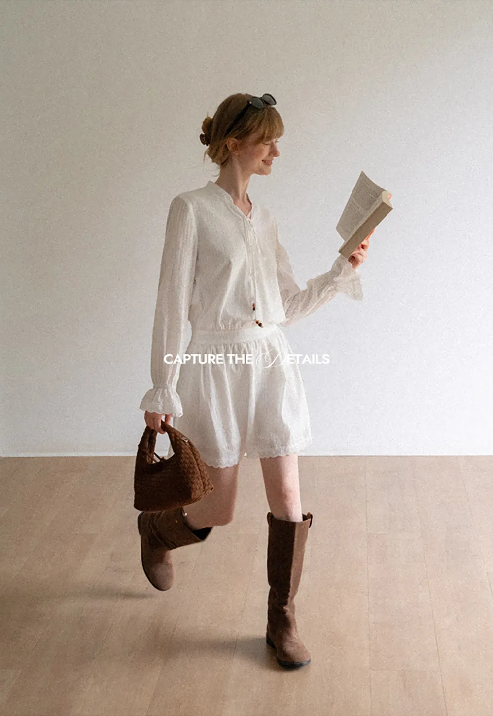 Lace Trim Bell Sleeve Drawstring Neck Dress