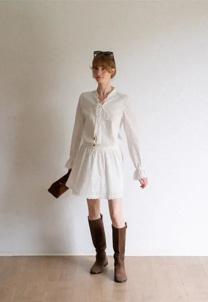 Lace Trim Bell Sleeve Drawstring Neck Dress