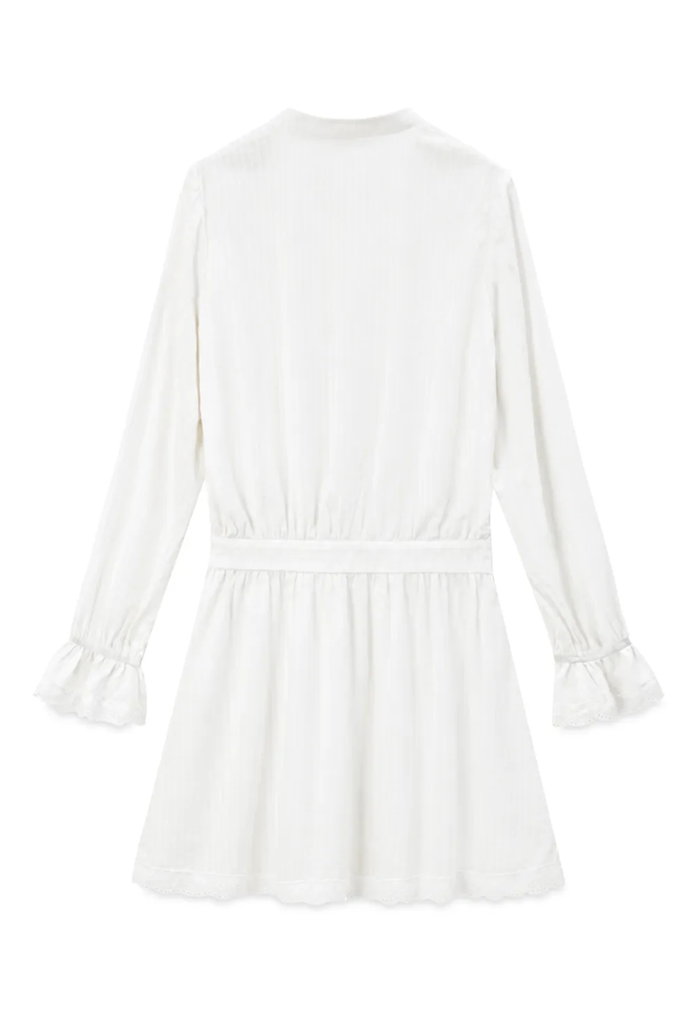 Lace Trim Bell Sleeve Drawstring Neck Dress