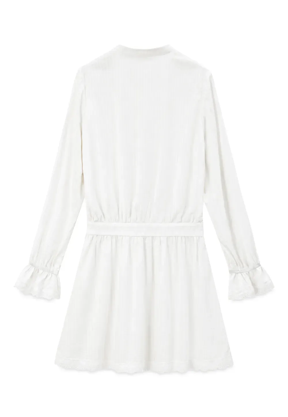 Lace Trim Bell Sleeve Drawstring Neck Dress