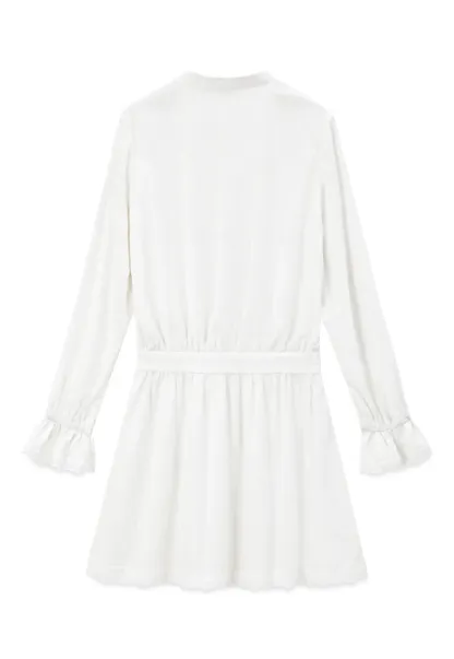 Lace Trim Bell Sleeve Drawstring Neck Dress