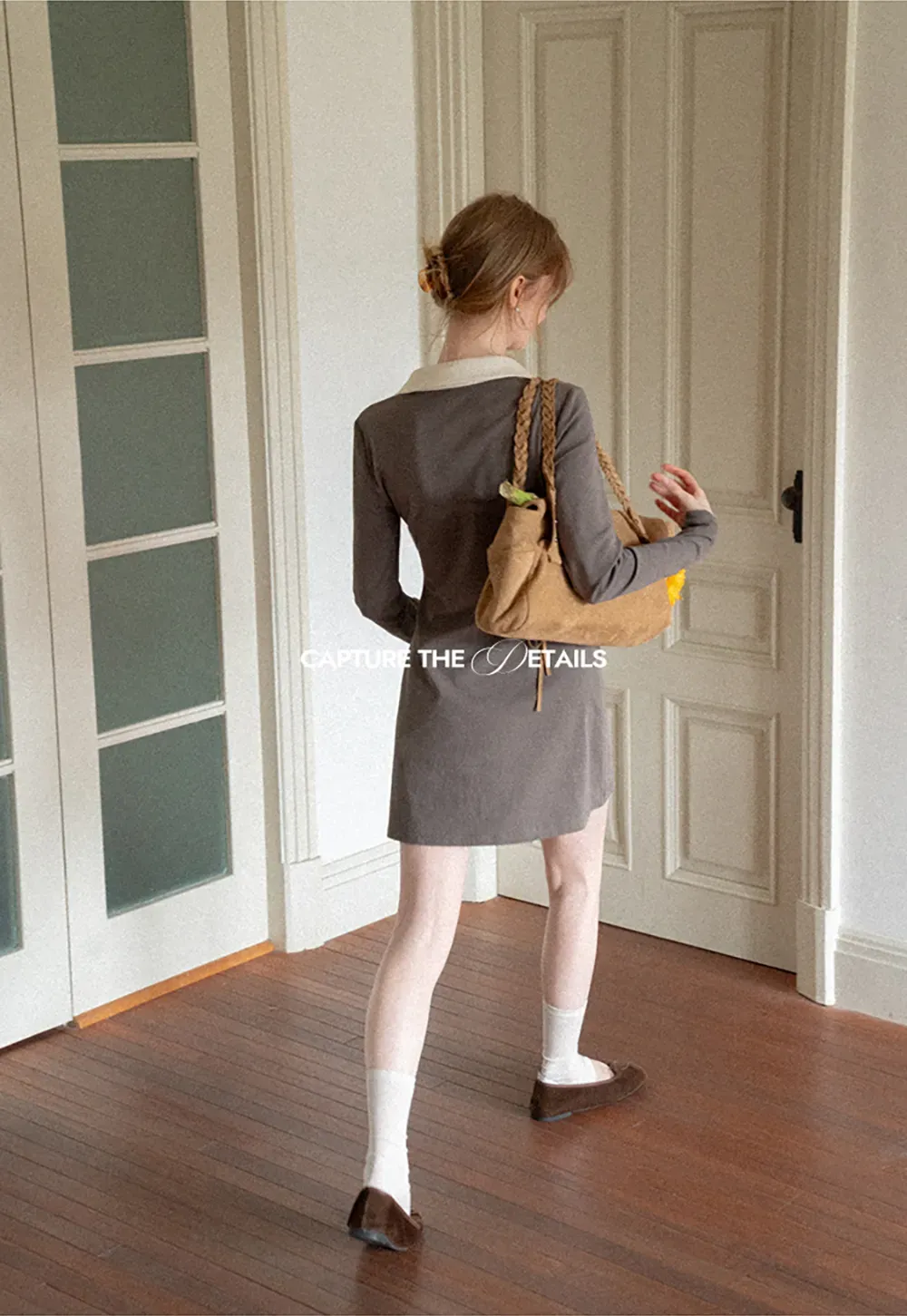 Contrast Collar Long Sleeve Polo Dress