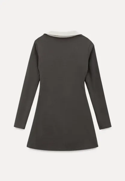 Contrast Collar Long Sleeve Polo Dress