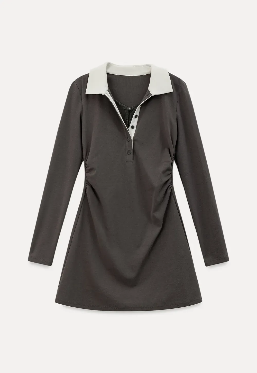 Contrast Collar Long Sleeve Polo Dress