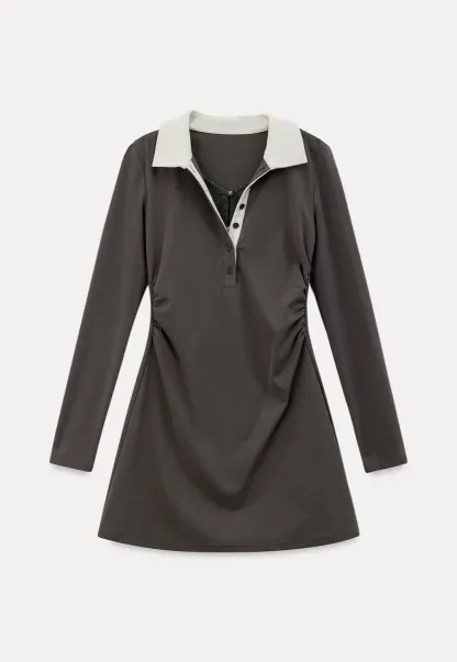 Contrast Collar Long Sleeve Polo Dress