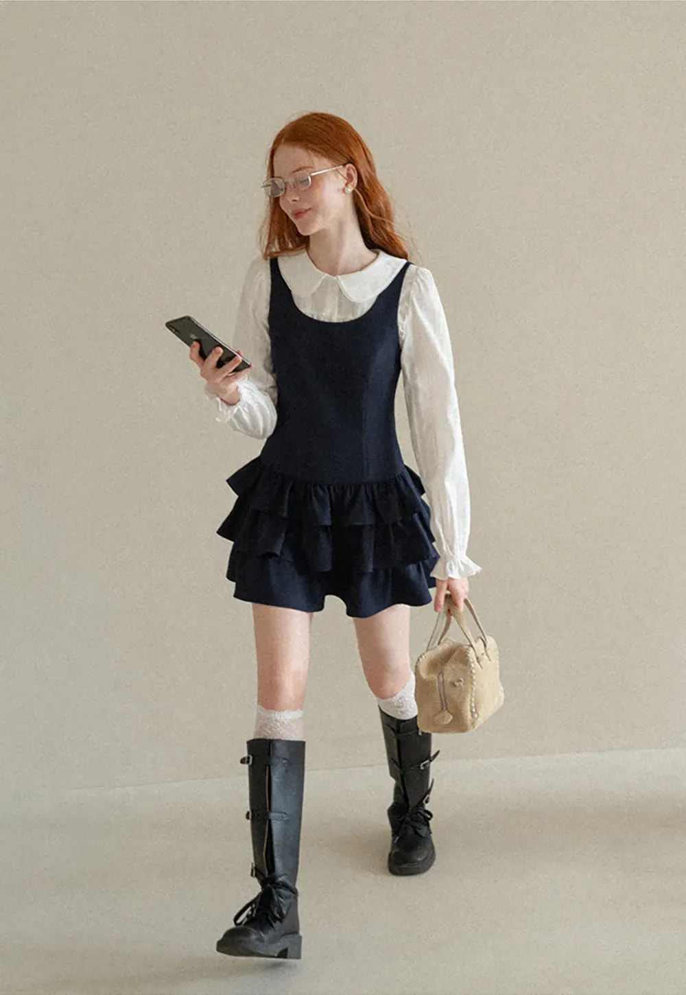 Peter Pan Collar Tiered Ruffle Sleeveless Dress