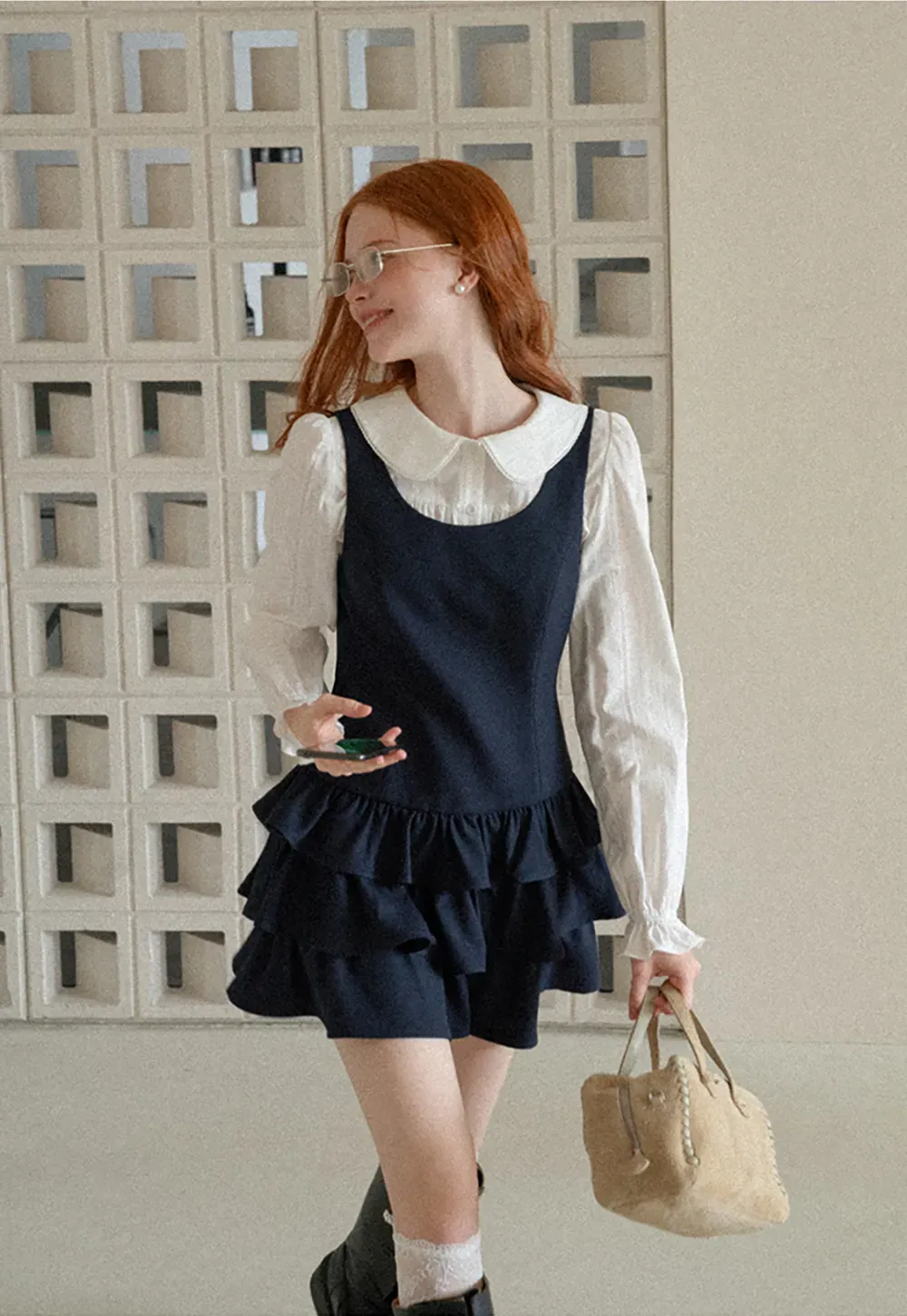 Peter Pan Collar Tiered Ruffle Sleeveless Dress