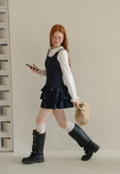 Peter Pan Collar Tiered Ruffle Sleeveless Dress