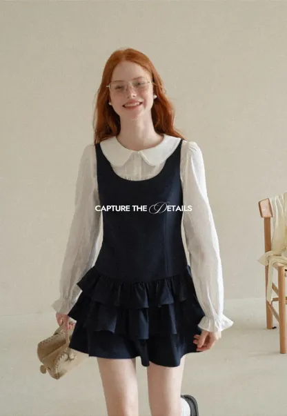 Peter Pan Collar Tiered Ruffle Sleeveless Dress