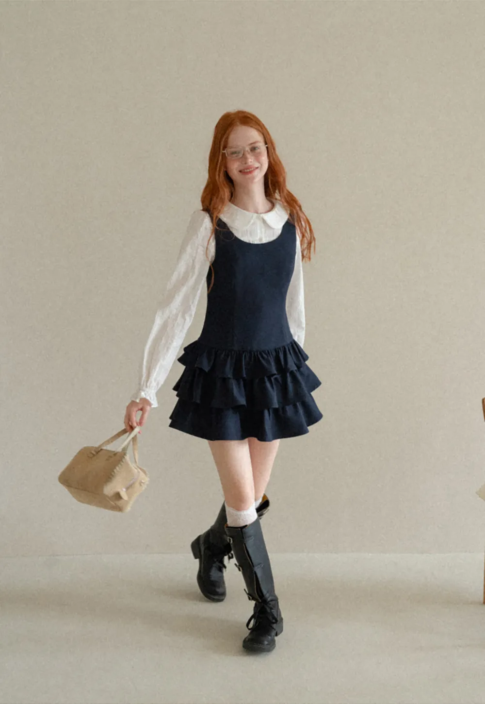 Peter Pan Collar Tiered Ruffle Sleeveless Dress