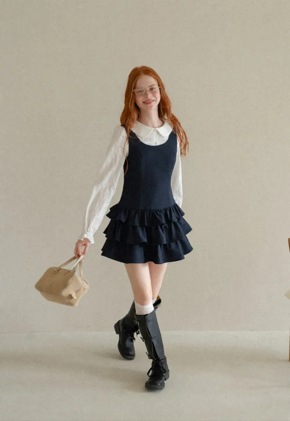 Peter Pan Collar Tiered Ruffle Sleeveless Dress
