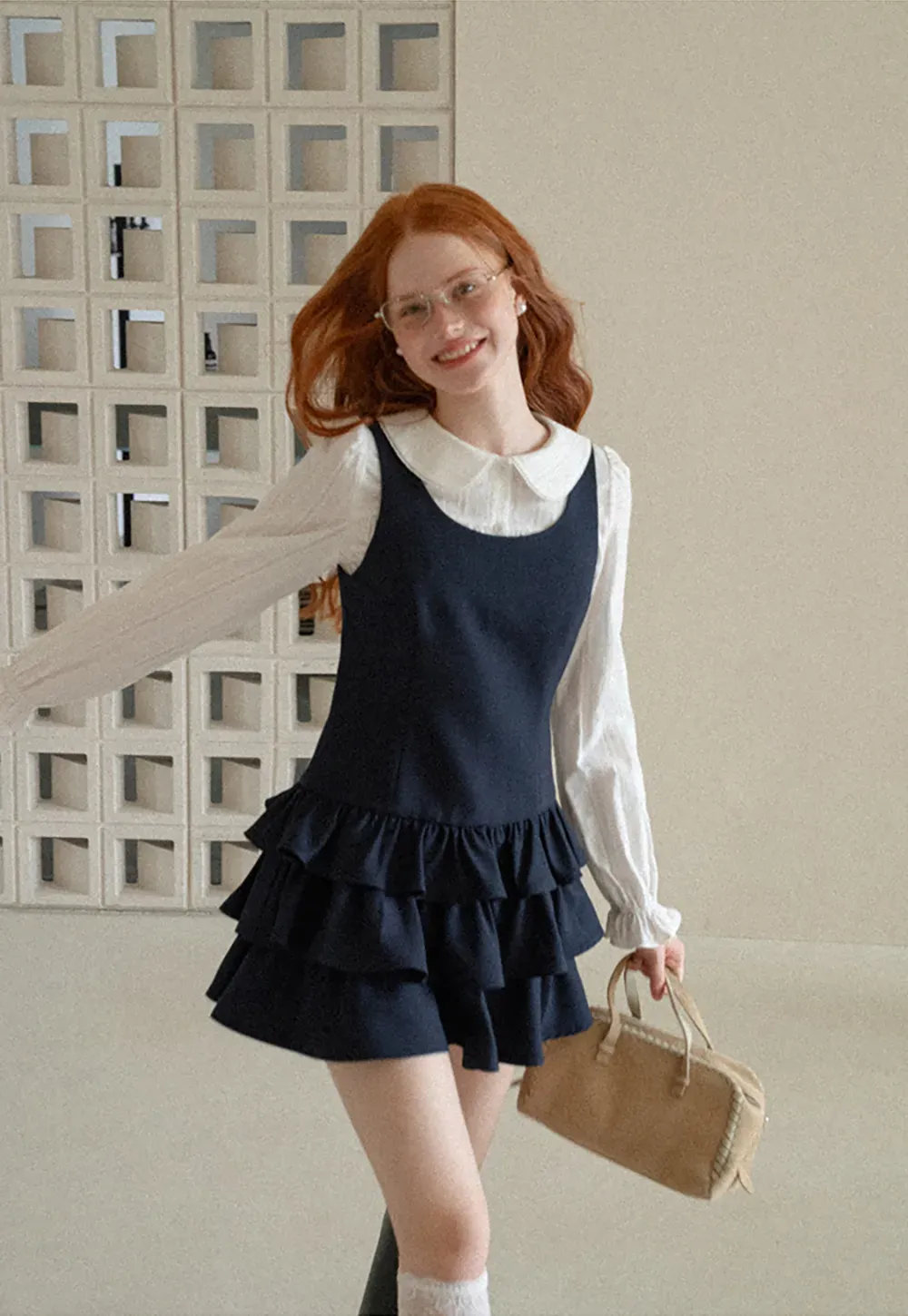 Peter Pan Collar Tiered Ruffle Sleeveless Dress