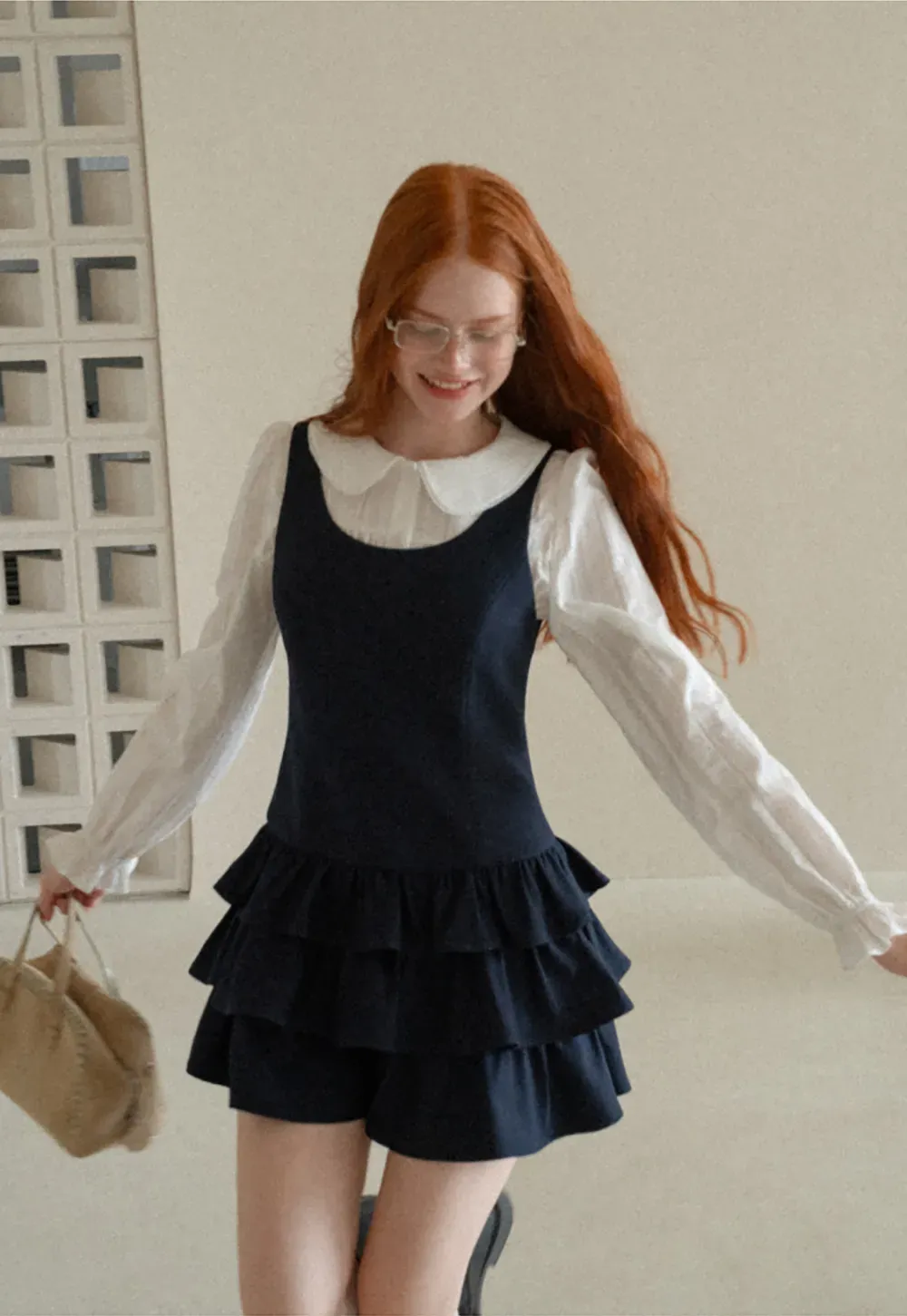 Peter Pan Collar Tiered Ruffle Sleeveless Dress