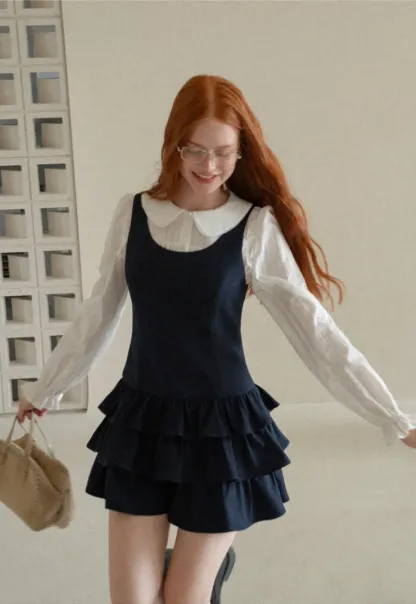 Peter Pan Collar Tiered Ruffle Sleeveless Dress