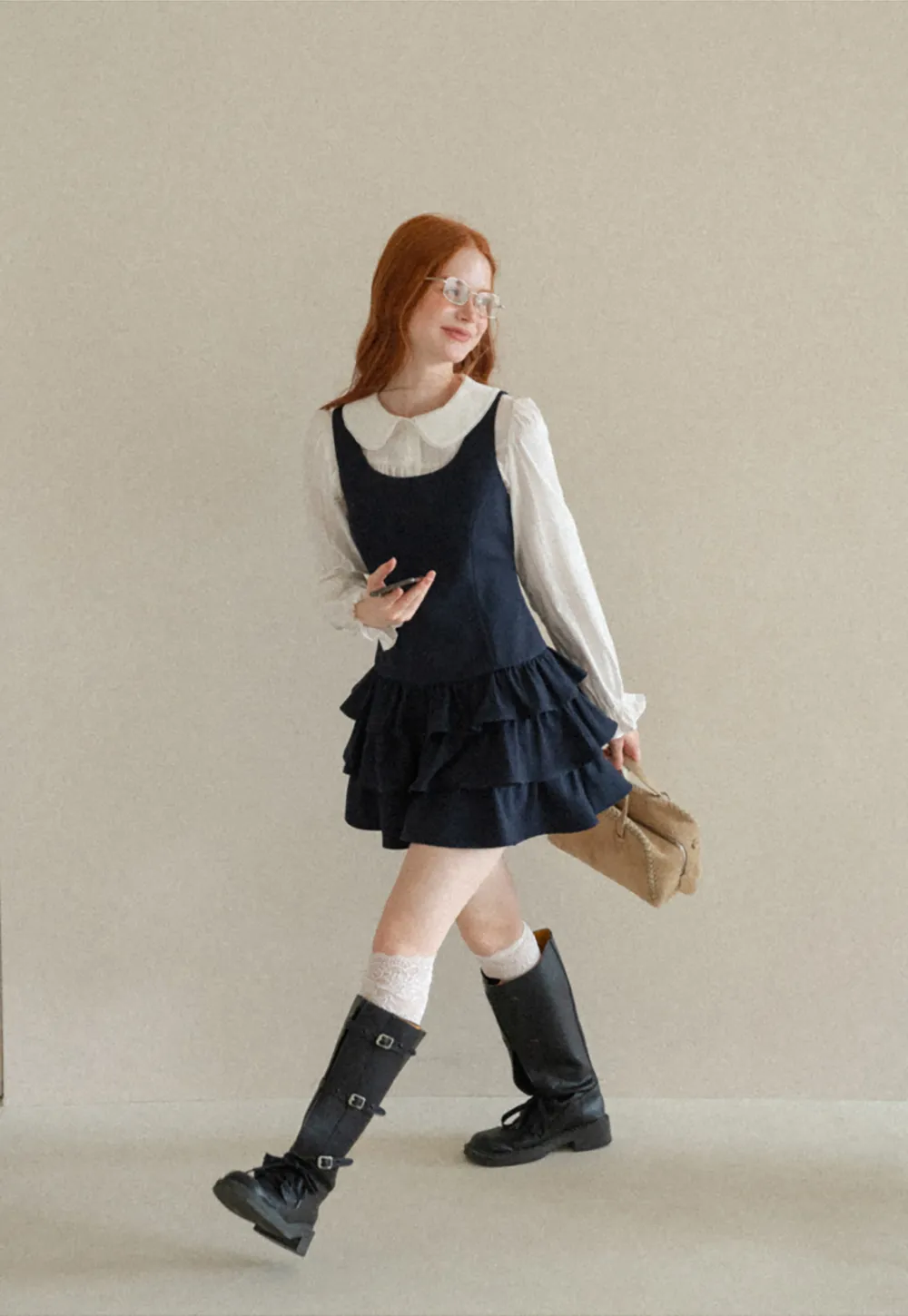 Peter Pan Collar Tiered Ruffle Sleeveless Dress