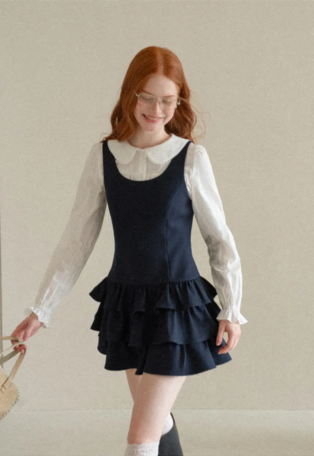 Peter Pan Collar Tiered Ruffle Sleeveless Dress