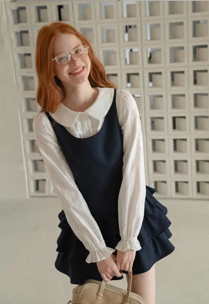 Peter Pan Collar Tiered Ruffle Sleeveless Dress