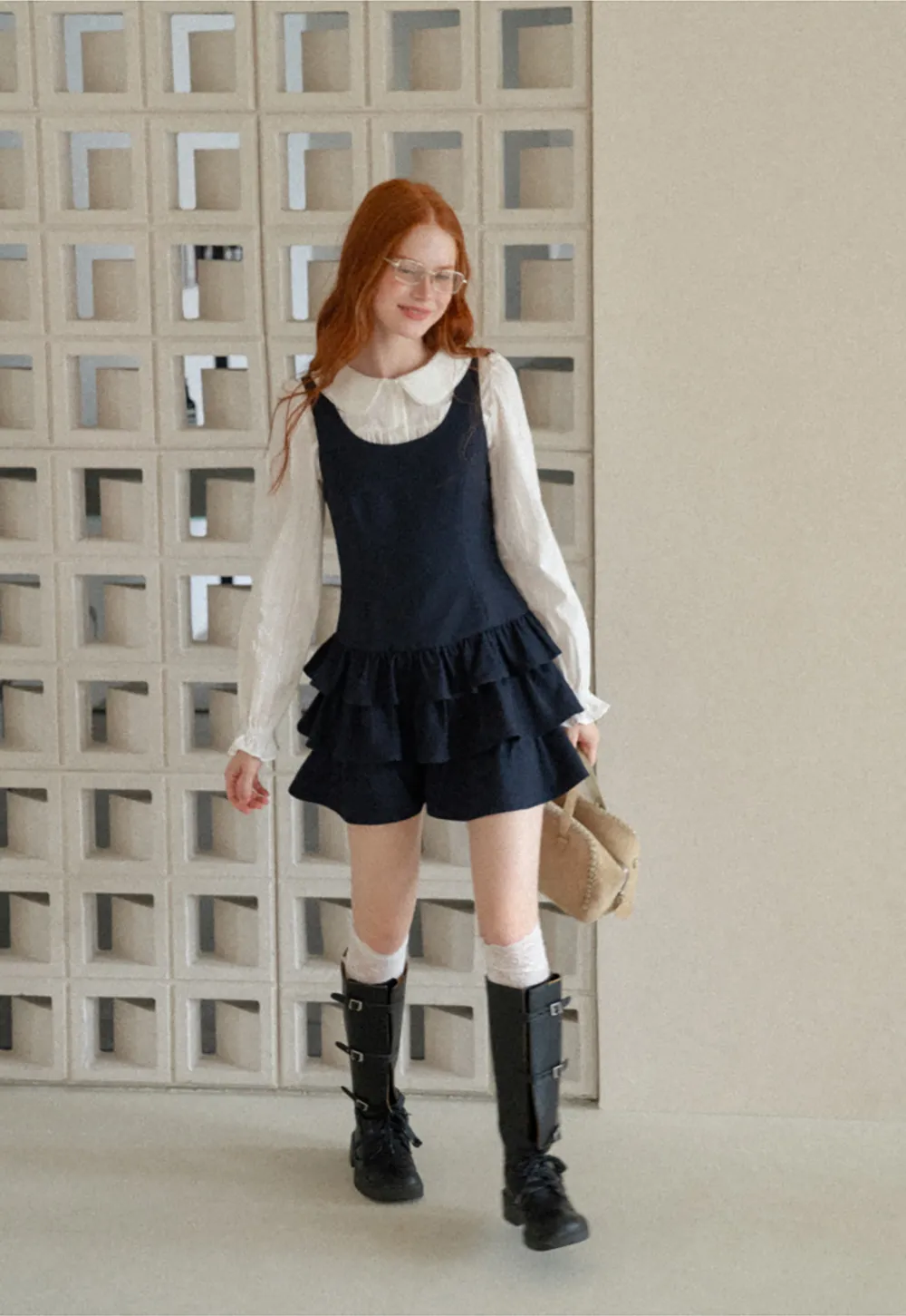 Peter Pan Collar Tiered Ruffle Sleeveless Dress