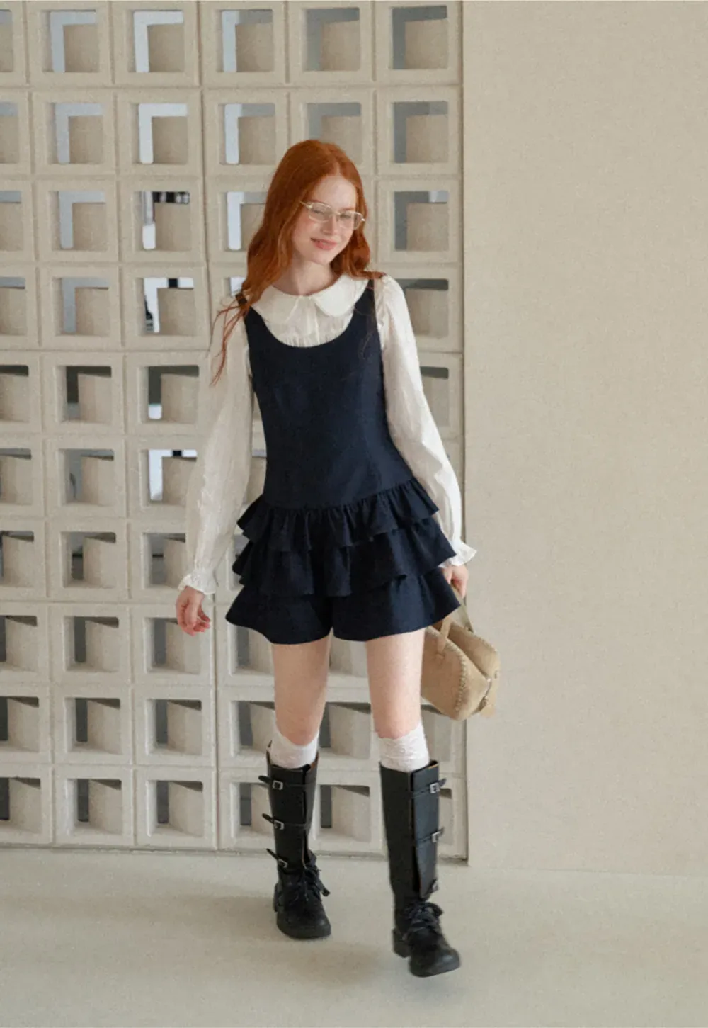 Peter Pan Collar Tiered Ruffle Sleeveless Dress