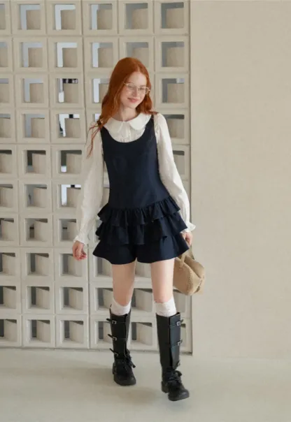 Peter Pan Collar Tiered Ruffle Sleeveless Dress
