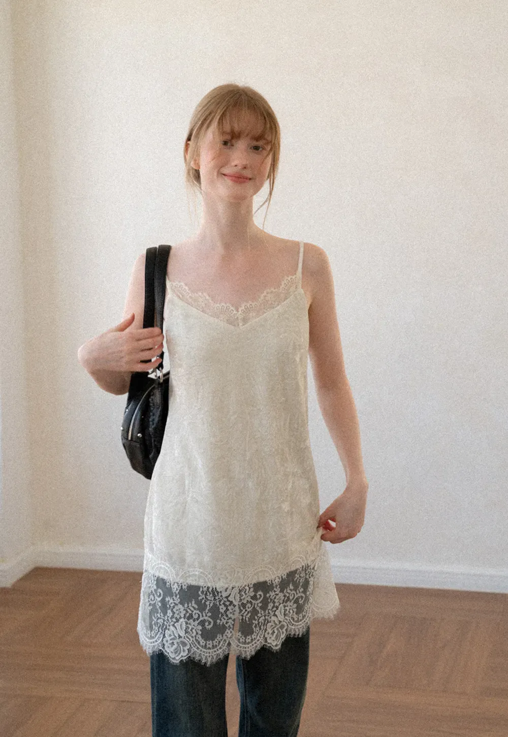 Lace Trim V Neck Slip Dress