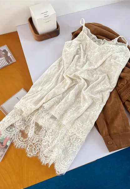 Lace Trim V Neck Slip Dress