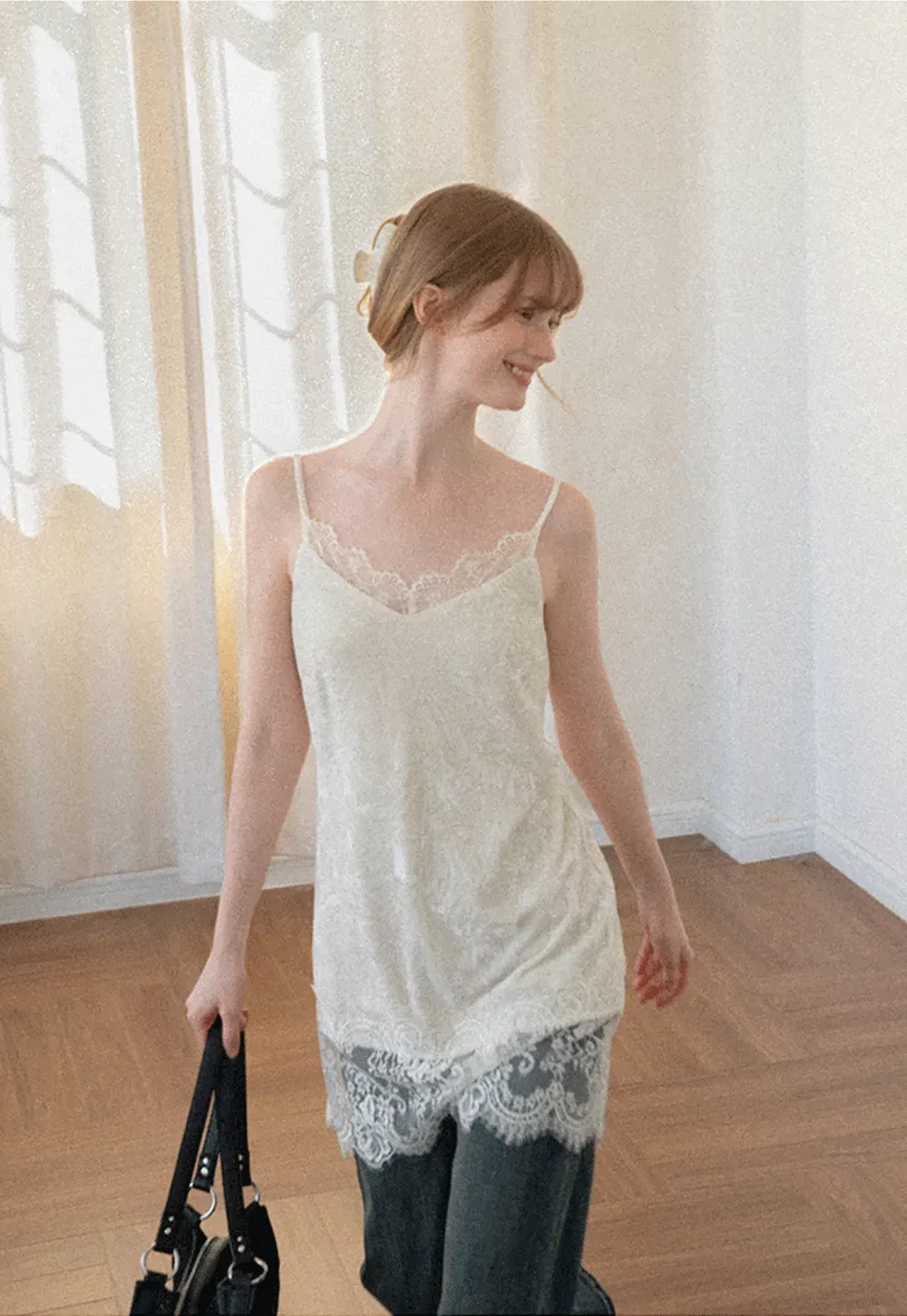 Lace Trim V Neck Slip Dress