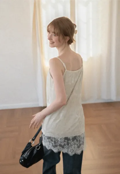 Lace Trim V Neck Slip Dress