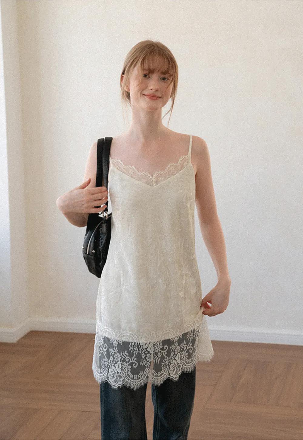 Lace Trim V Neck Slip Dress