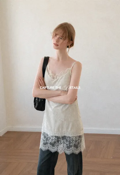 Lace Trim V Neck Slip Dress