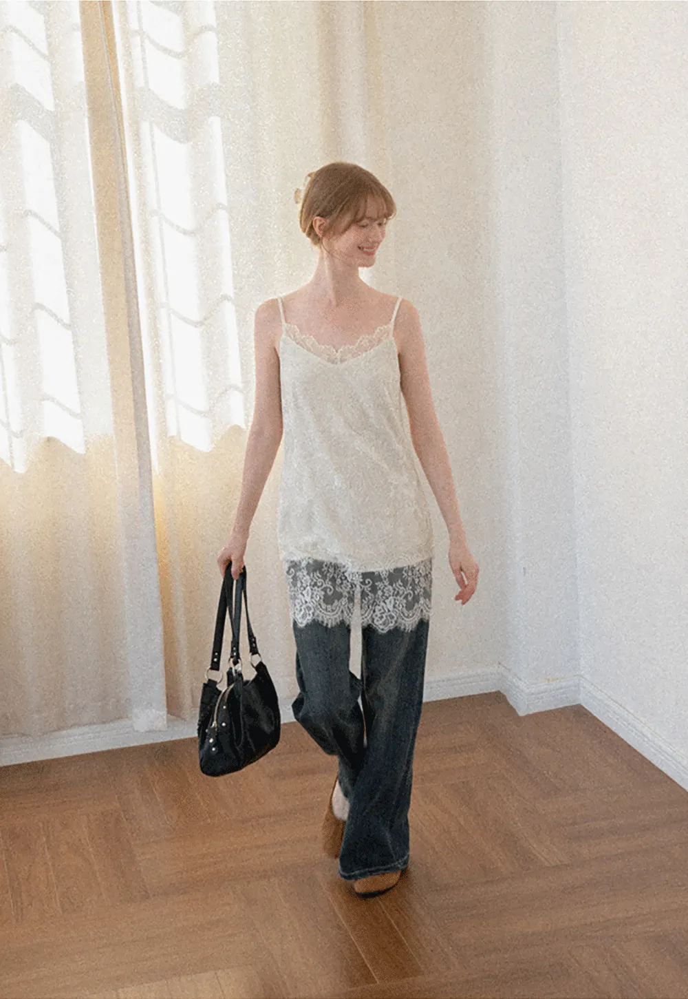 Lace Trim V Neck Slip Dress