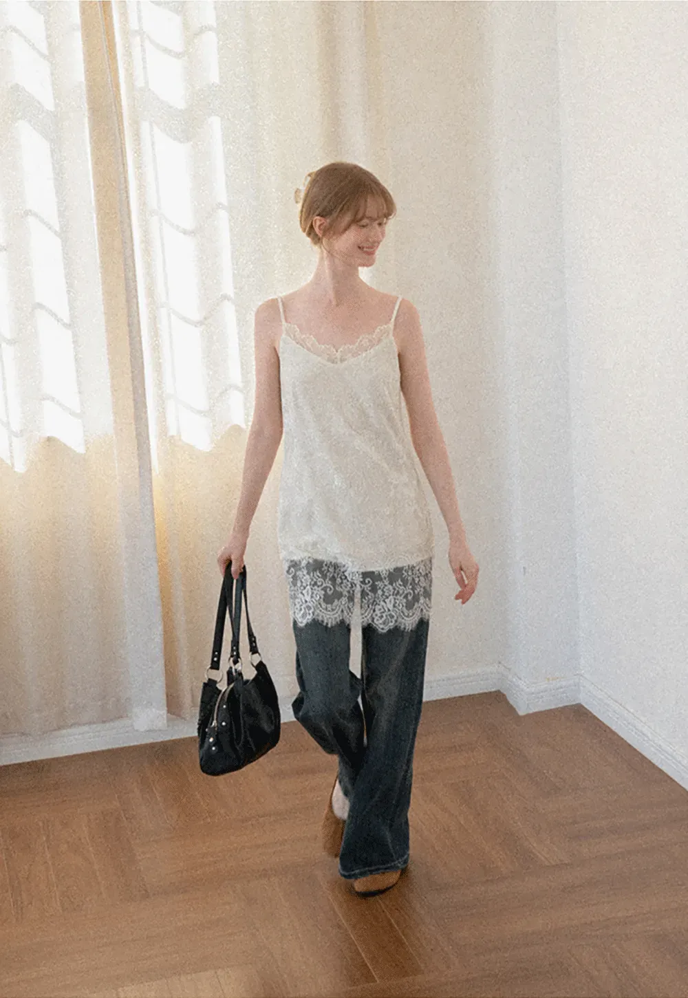 Lace Trim V Neck Slip Dress