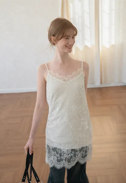 Lace Trim V Neck Slip Dress