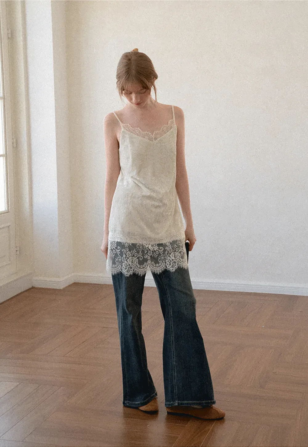Lace Trim V Neck Slip Dress