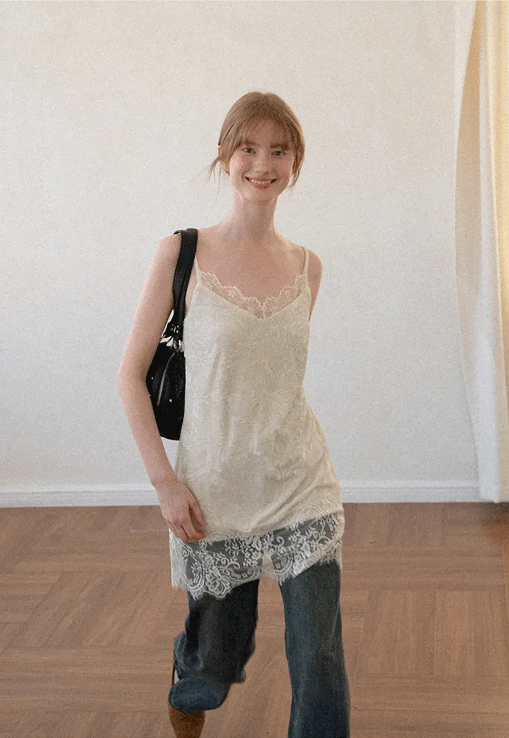 Lace Trim V Neck Slip Dress