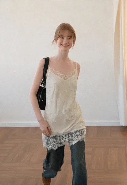 Lace Trim V Neck Slip Dress