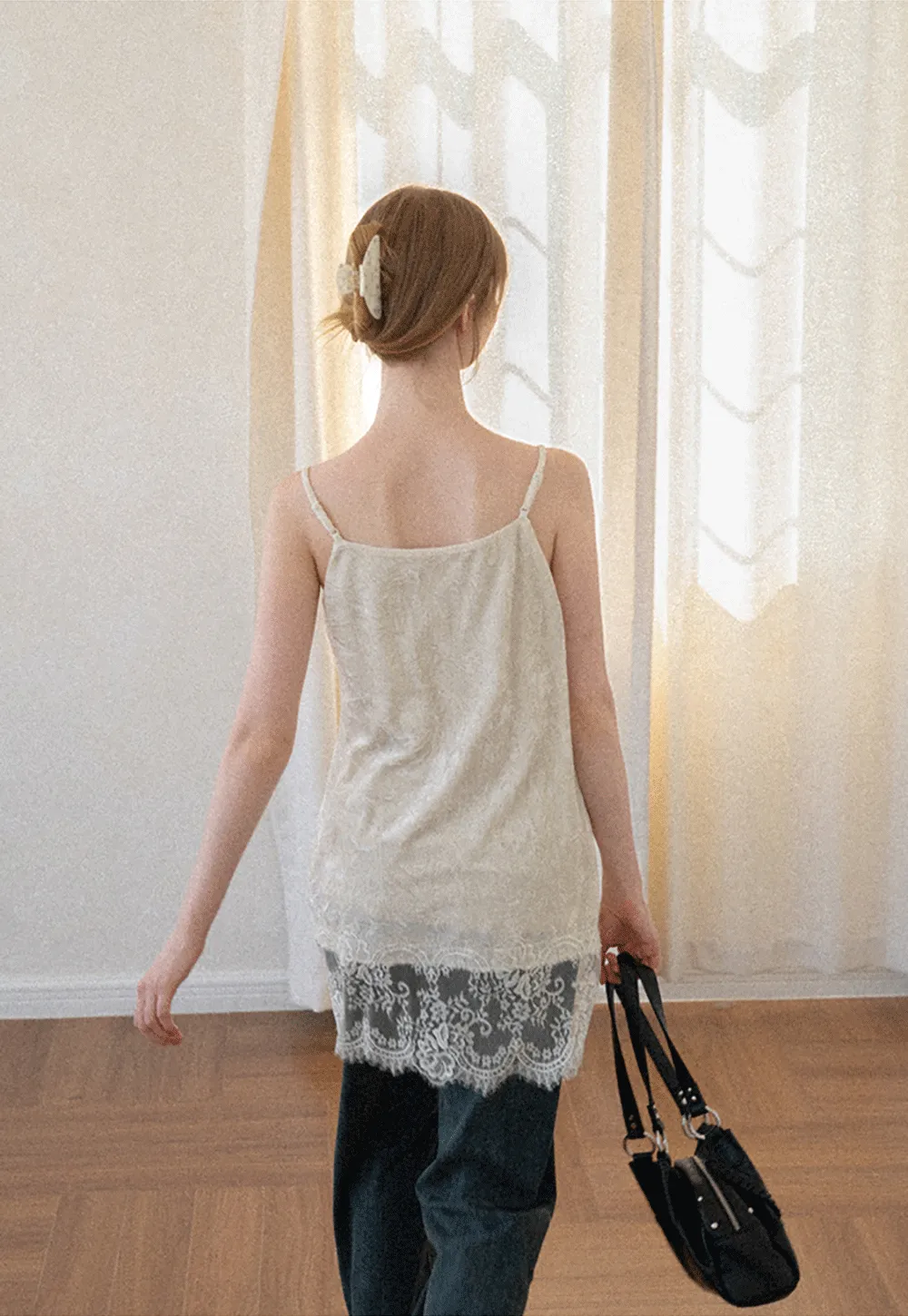 Lace Trim V Neck Slip Dress