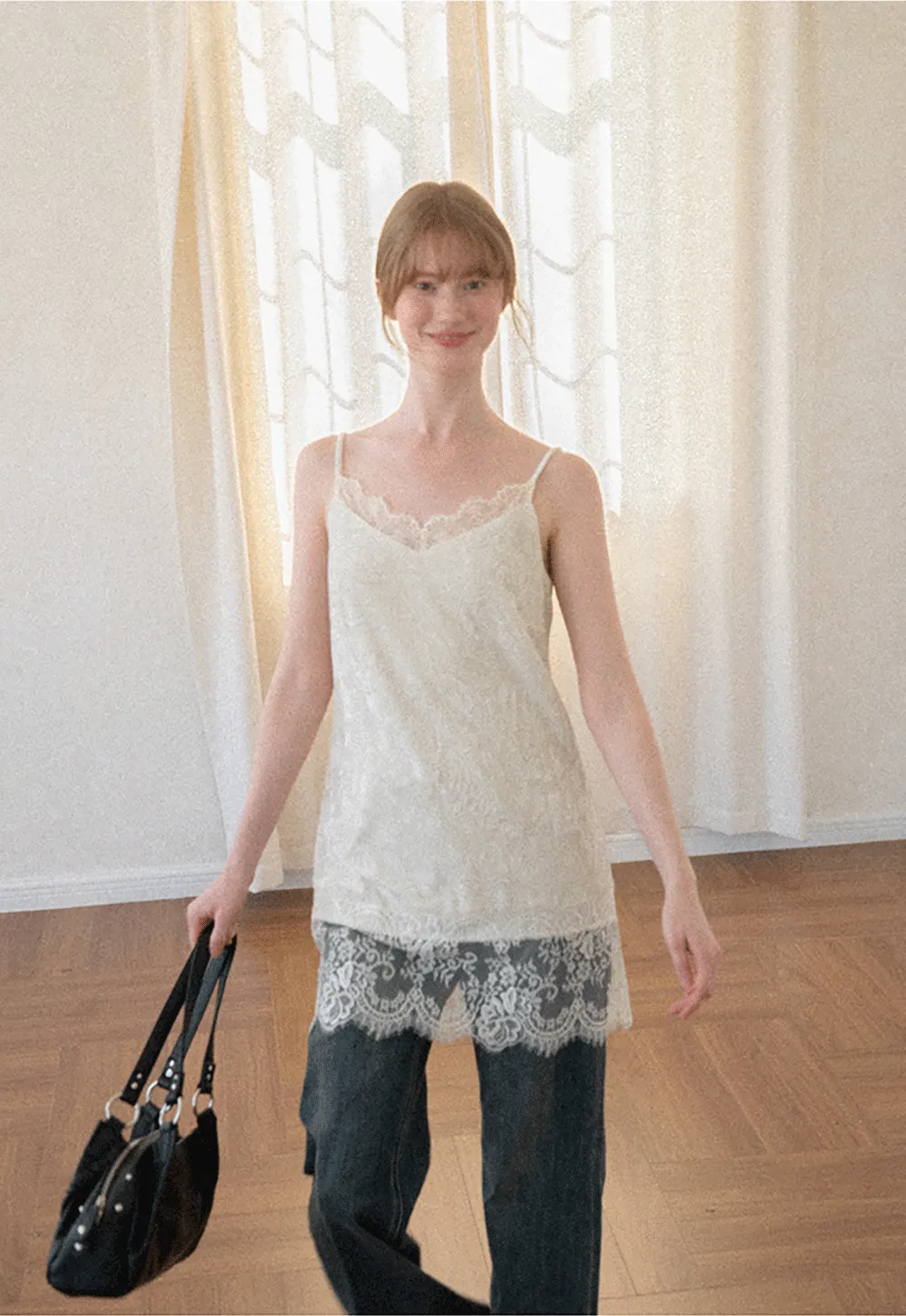 Lace Trim V Neck Slip Dress
