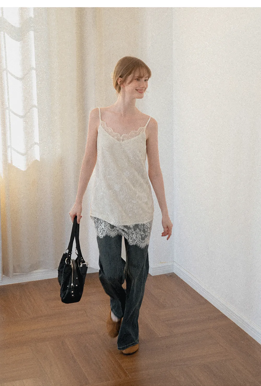 Lace Trim V Neck Slip Dress